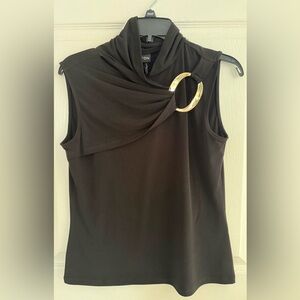 Halston Heritage Black Top with Gold Ring Detail